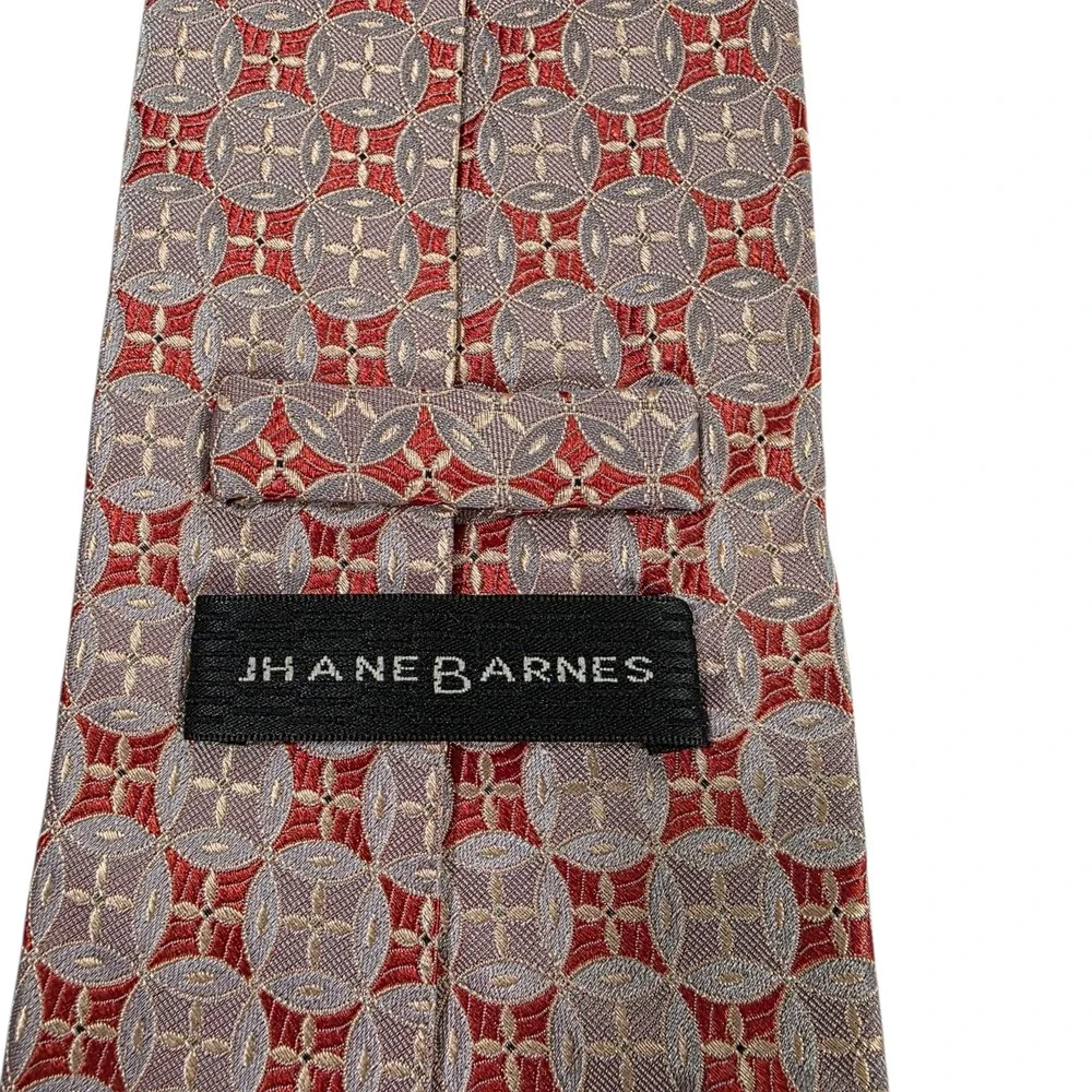Jhane Barnes Mens Tie Necktie Luxury Gray‎ Orange Geometric Silk Executive Lined
